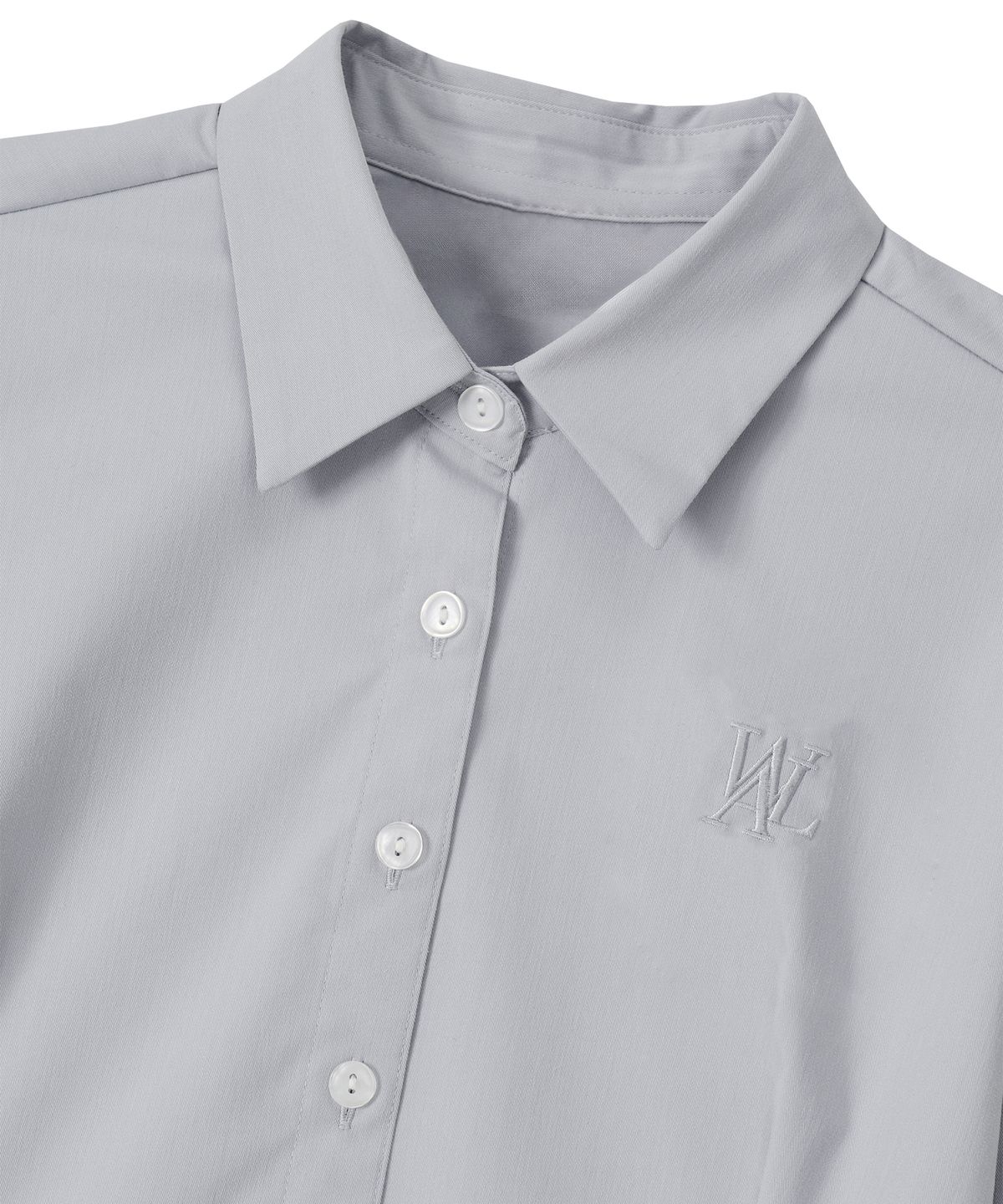 우알롱(WOOALONG) Sleek Span Slim Line Crop Shirt - GREY