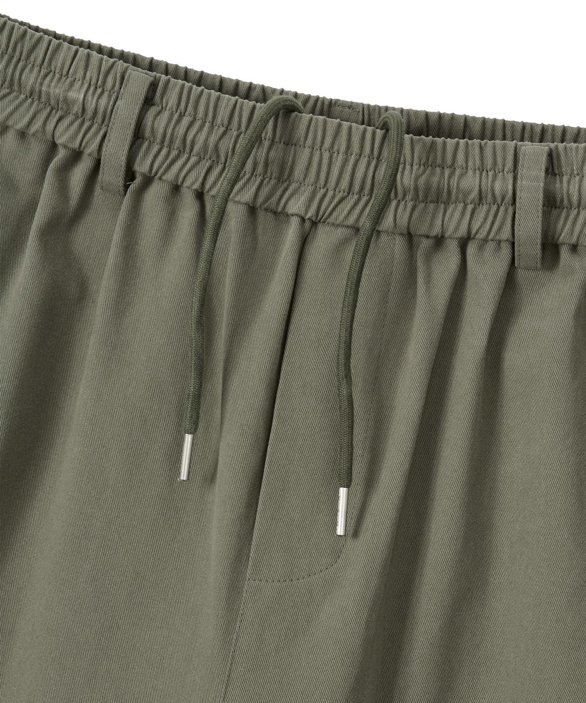우알롱(WOOALONG) Essential Twill String Banding Wide Pants - KHAKI