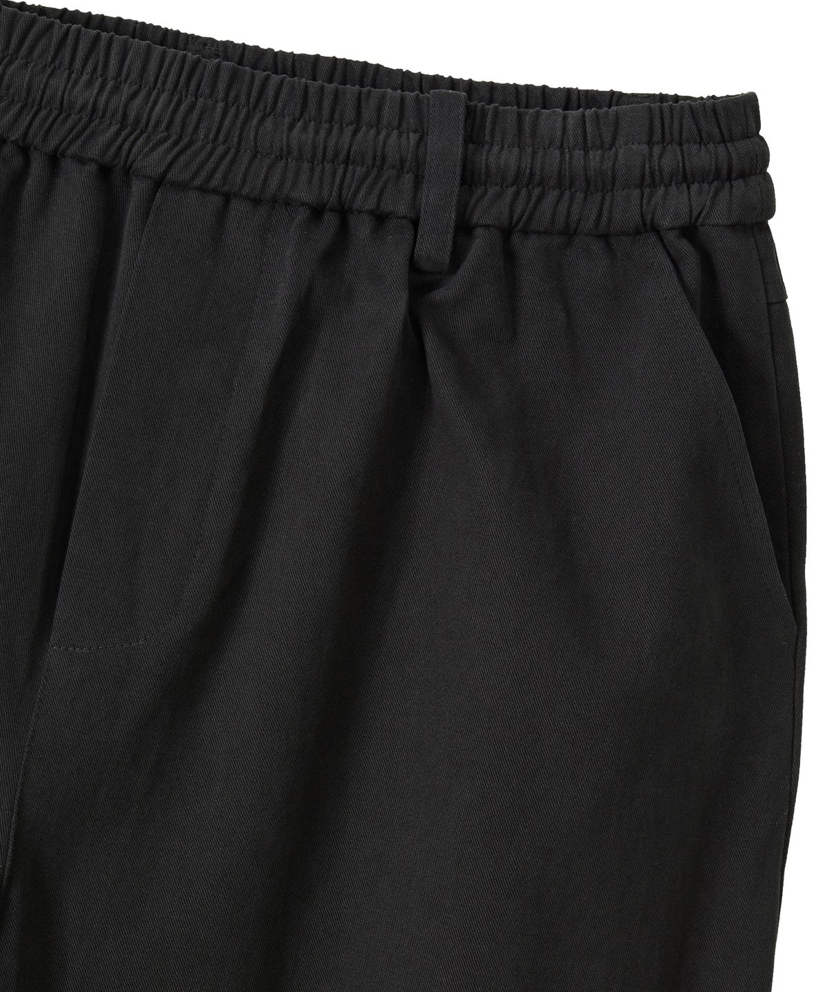 우알롱(WOOALONG) Essential Twill String Banding Wide Pants - BLACK
