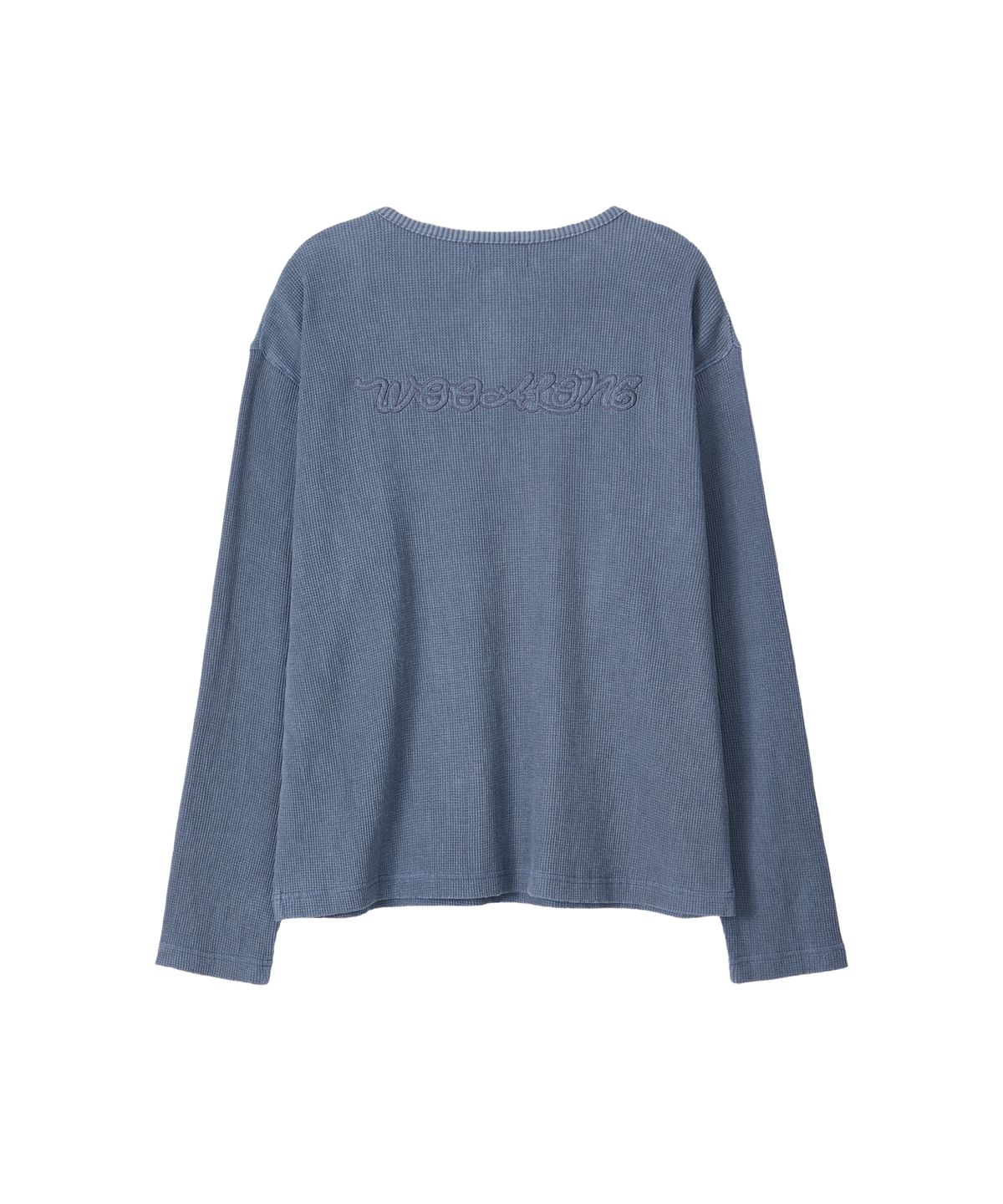 우알롱(WOOALONG) Layered Loose Waffle Henley Neck Long Sleeve Tee - FADE NAVY