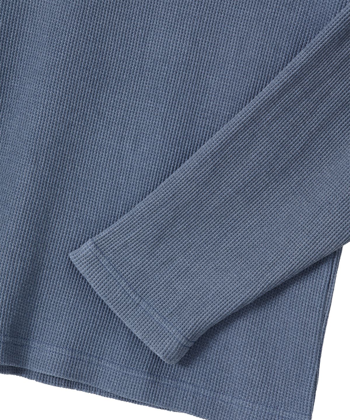 우알롱(WOOALONG) Layered Loose Waffle Henley Neck Long Sleeve Tee - FADE NAVY