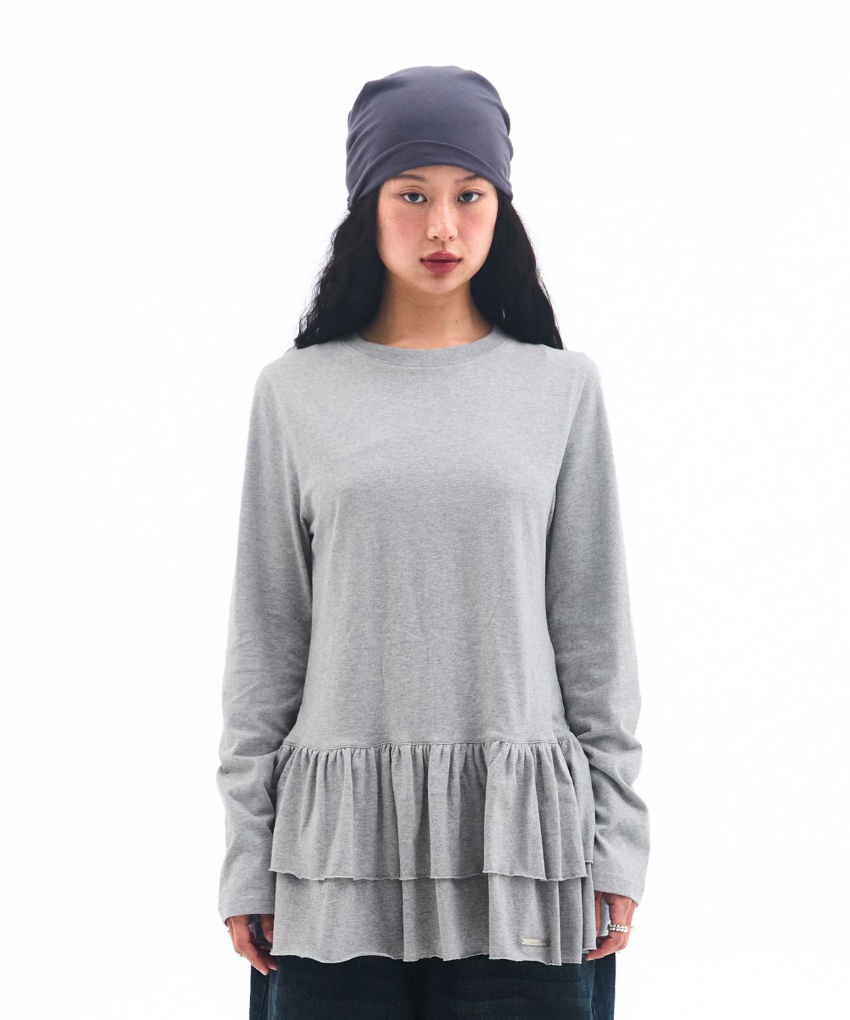 아메스 월드와이드(AMES-WORLDWIDE) FRILL LAYERED LONGSLEEVE TEE GREY