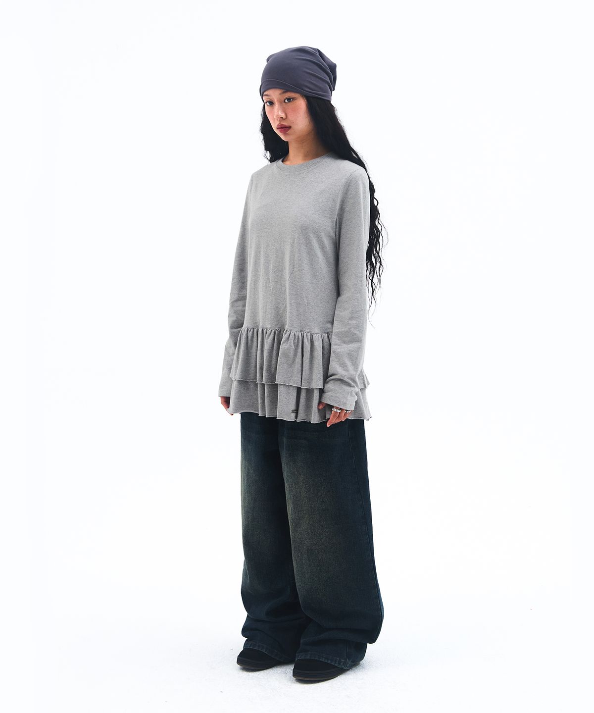 아메스 월드와이드(AMES-WORLDWIDE) FRILL LAYERED LONGSLEEVE TEE GREY