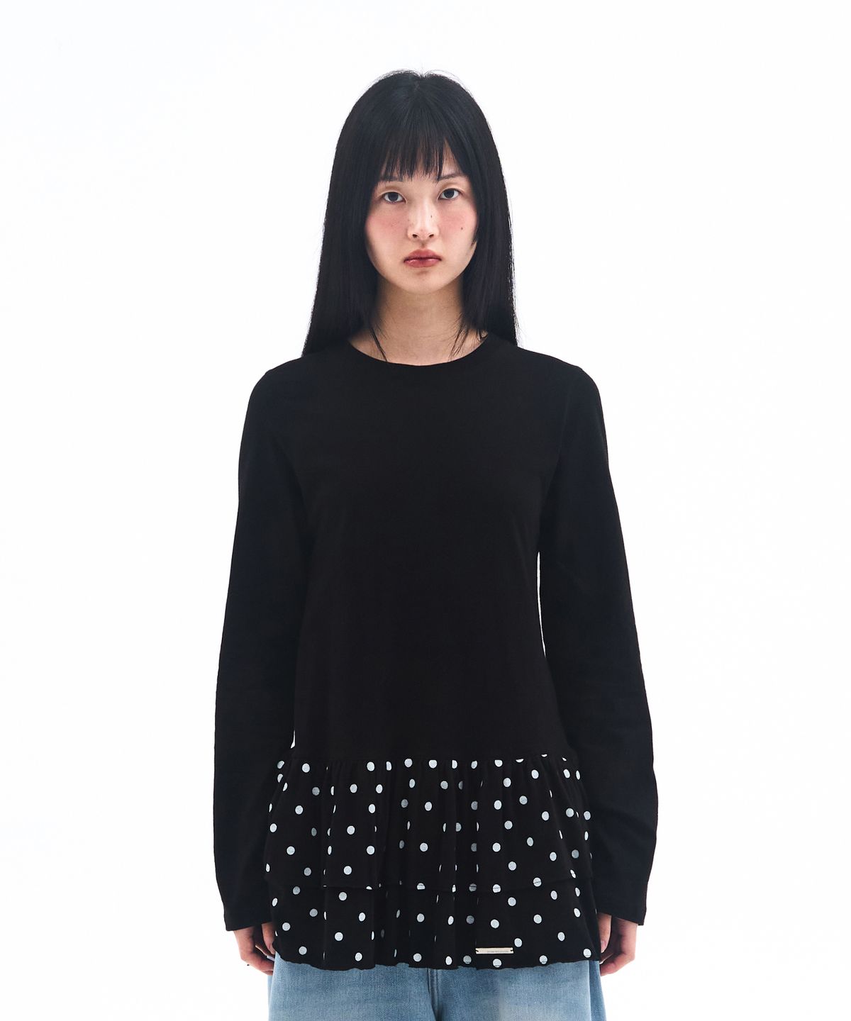 아메스 월드와이드(AMES-WORLDWIDE) FRILL LAYERED LONGSLEEVE TEE BLACK