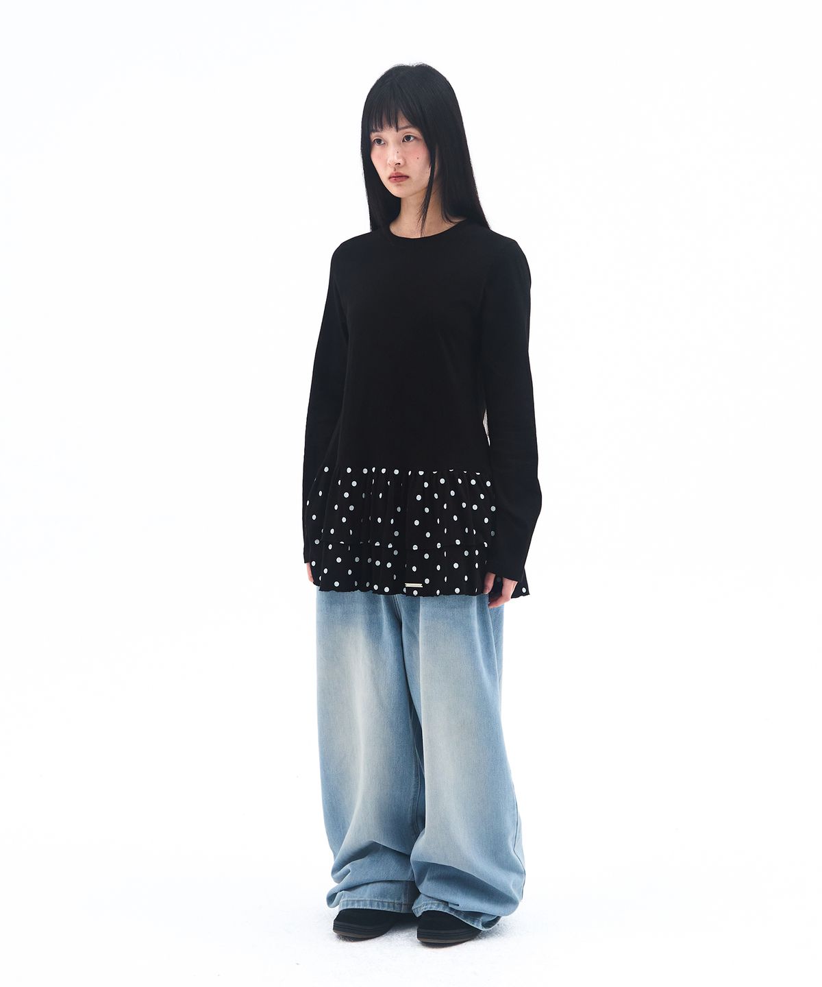 아메스 월드와이드(AMES-WORLDWIDE) FRILL LAYERED LONGSLEEVE TEE BLACK