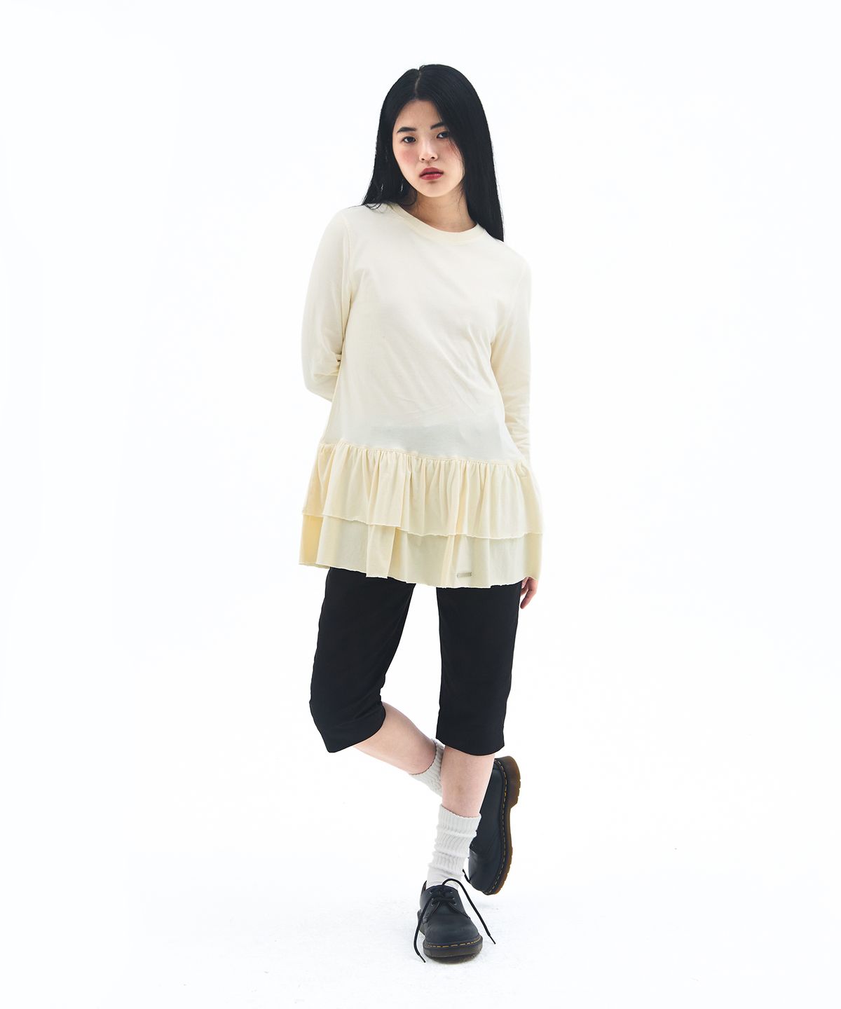 아메스 월드와이드(AMES-WORLDWIDE) FRILL LAYERED LONGSLEEVE TEE IVORY