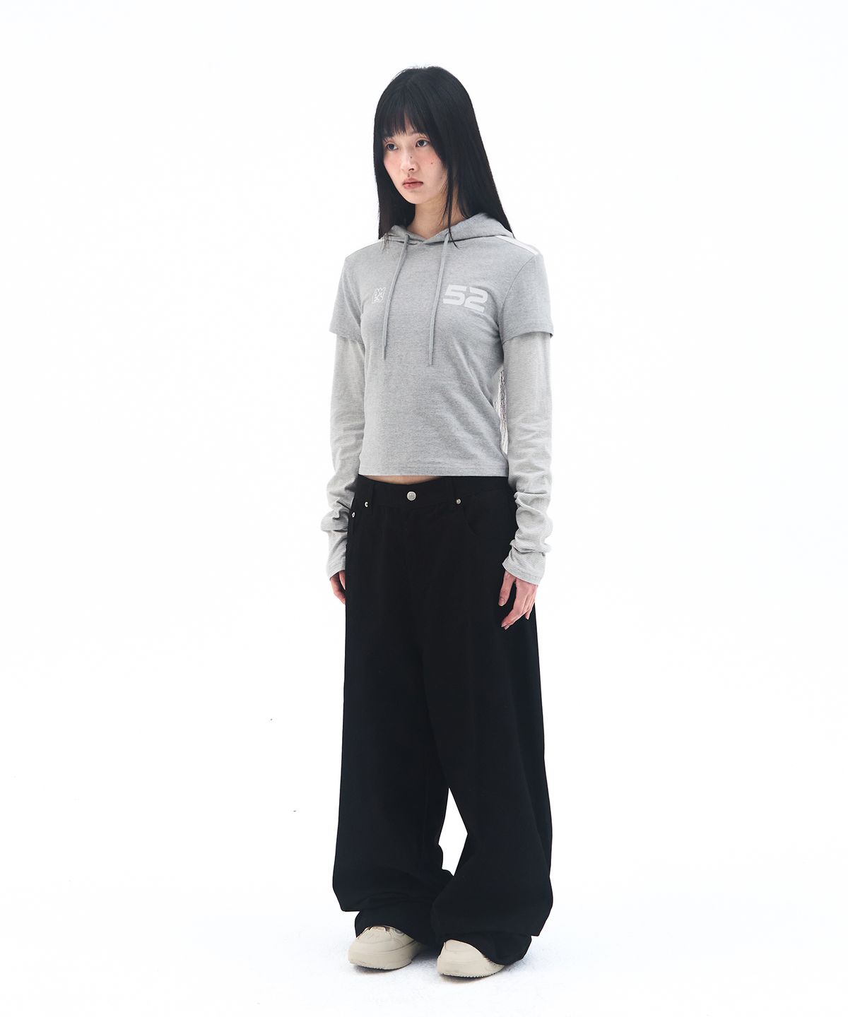 아메스 월드와이드(AMES-WORLDWIDE) HOODIE LAYERED LONGSLEEVE TEE GREY