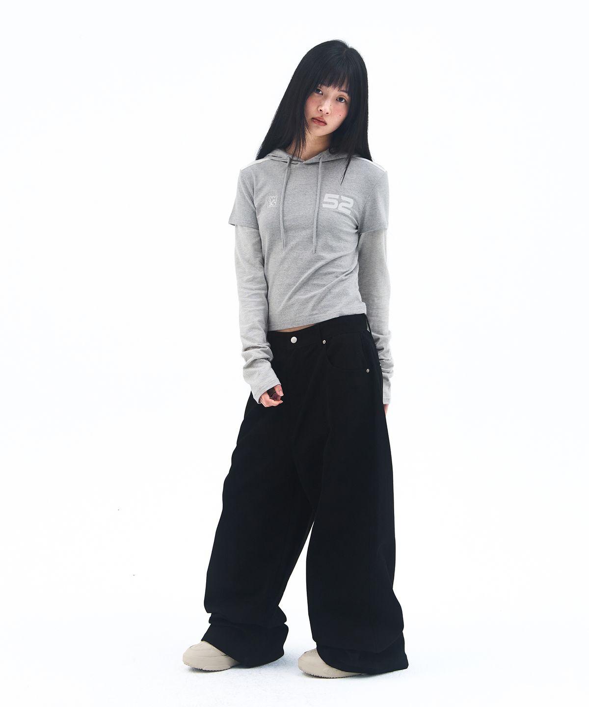 아메스 월드와이드(AMES-WORLDWIDE) HOODIE LAYERED LONGSLEEVE TEE GREY