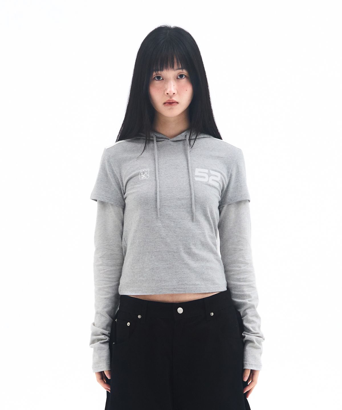 아메스 월드와이드(AMES-WORLDWIDE) HOODIE LAYERED LONGSLEEVE TEE GREY