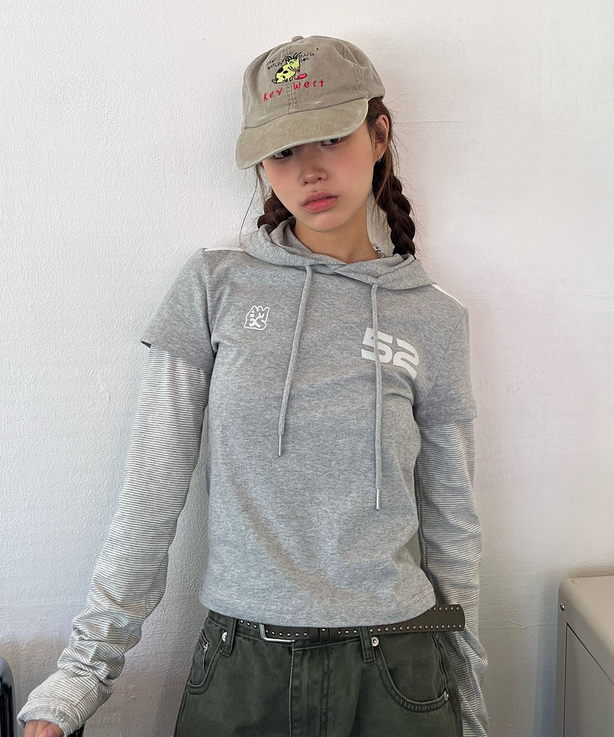 아메스 월드와이드(AMES-WORLDWIDE) HOODIE LAYERED LONGSLEEVE TEE GREY