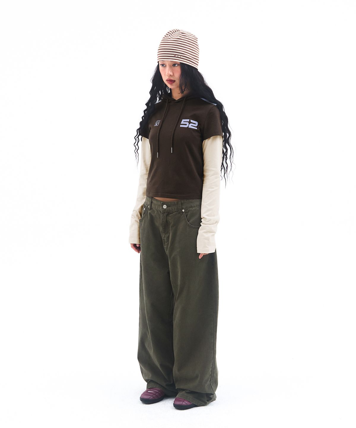 아메스 월드와이드(AMES-WORLDWIDE) HOODIE LAYERED LONGSLEEVE TEE BROWN