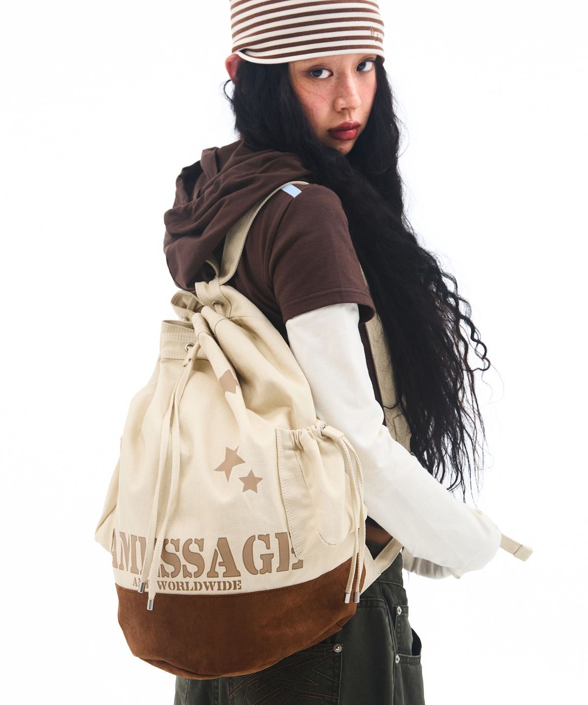 아메스 월드와이드(AMES-WORLDWIDE) COTTON CASUAL BACKPACK BEIGE