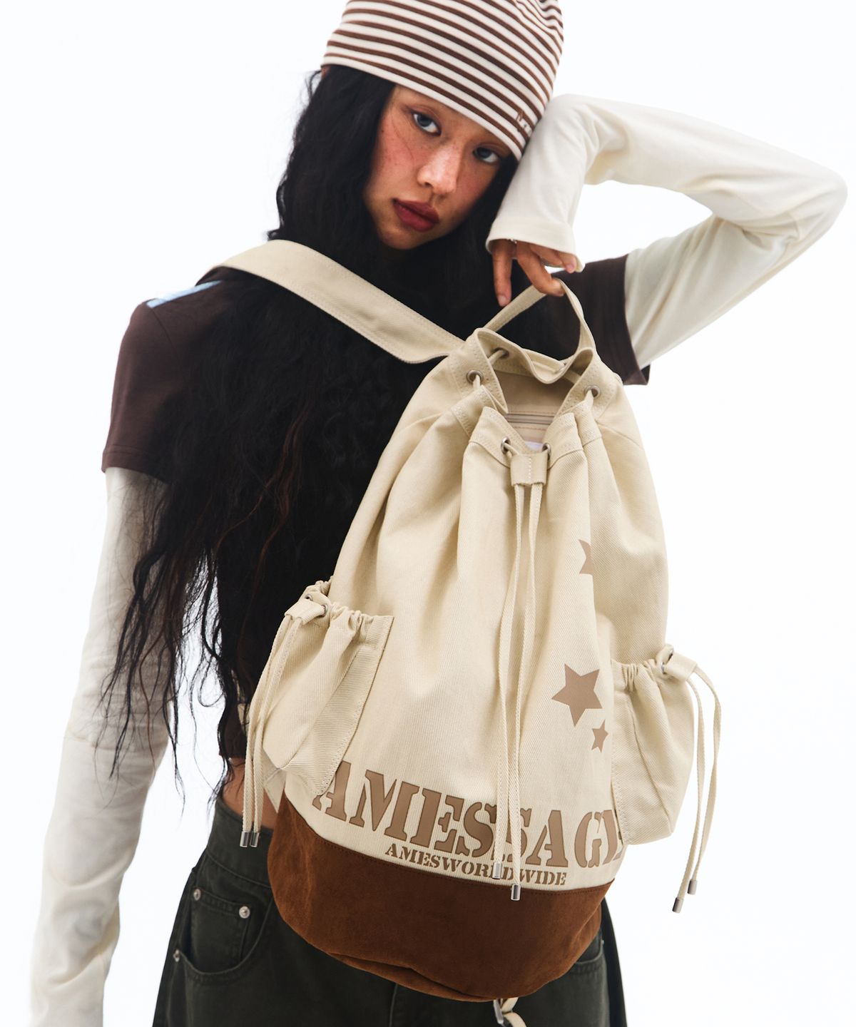 아메스 월드와이드(AMES-WORLDWIDE) COTTON CASUAL BACKPACK BEIGE