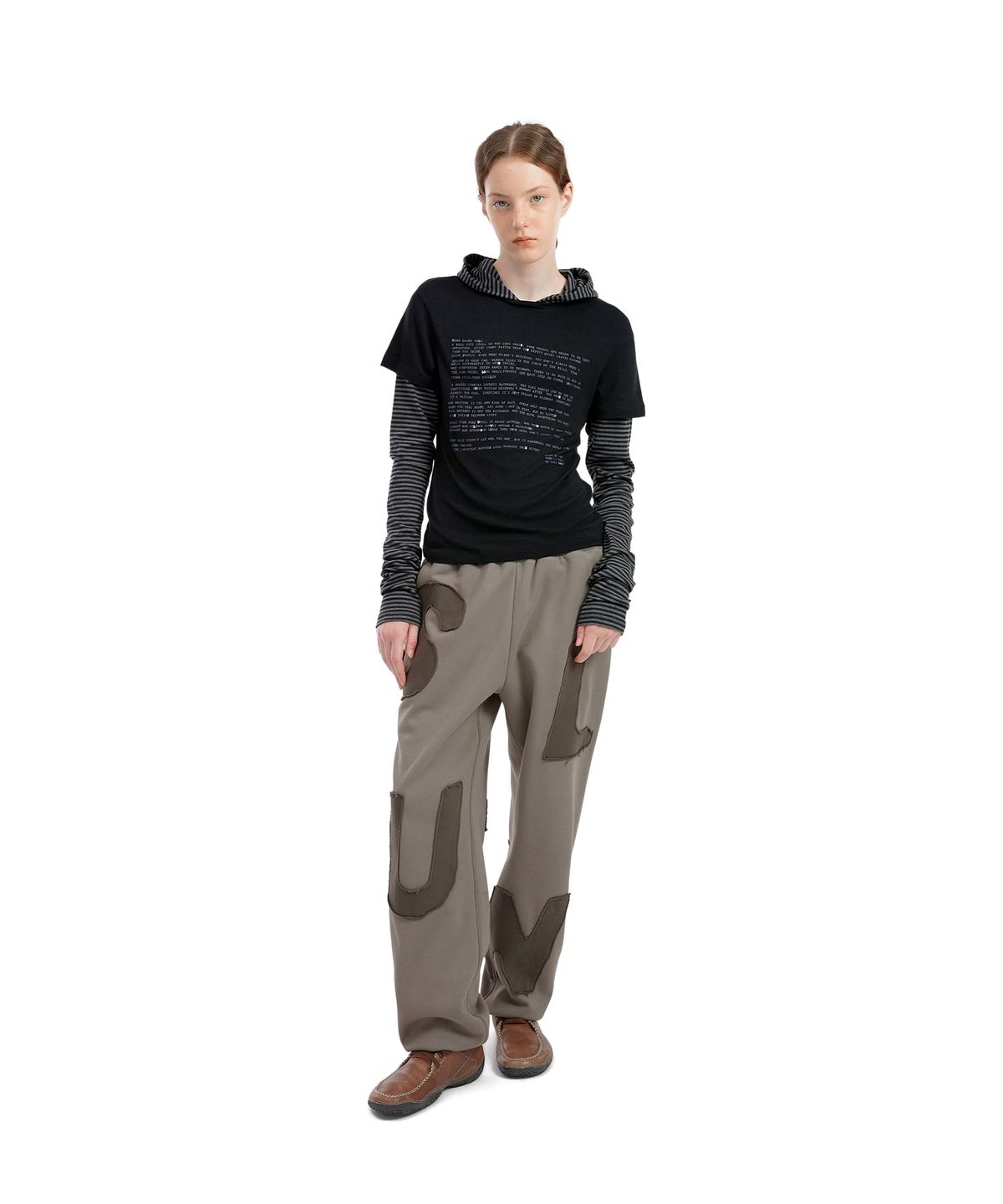 썬러브투어(SUNLOVETOUR) W Prose Layered Hooded Tee Black