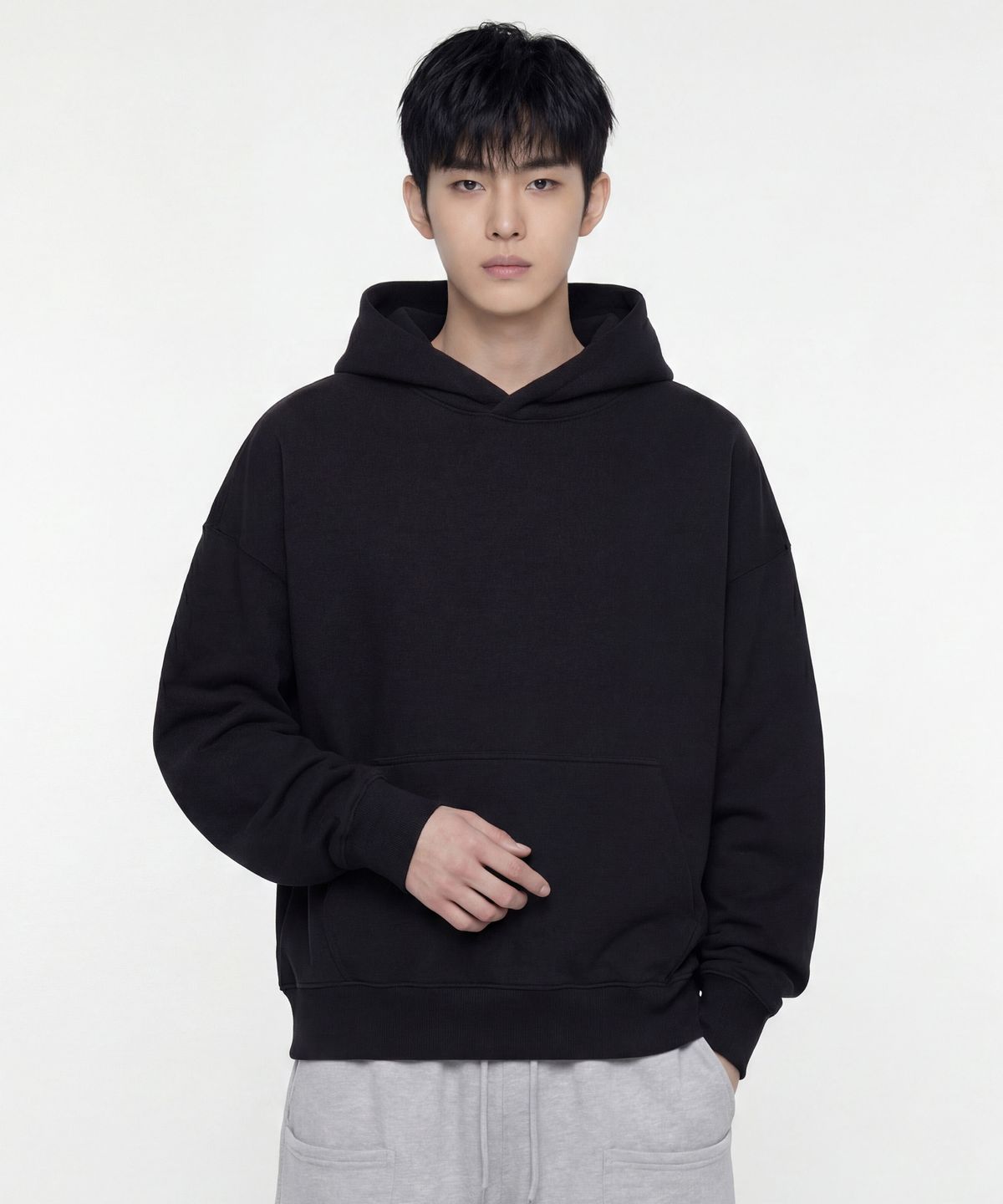 에이지오디(AGOD) 백 셔링 기모 후드 티셔츠 [블랙]