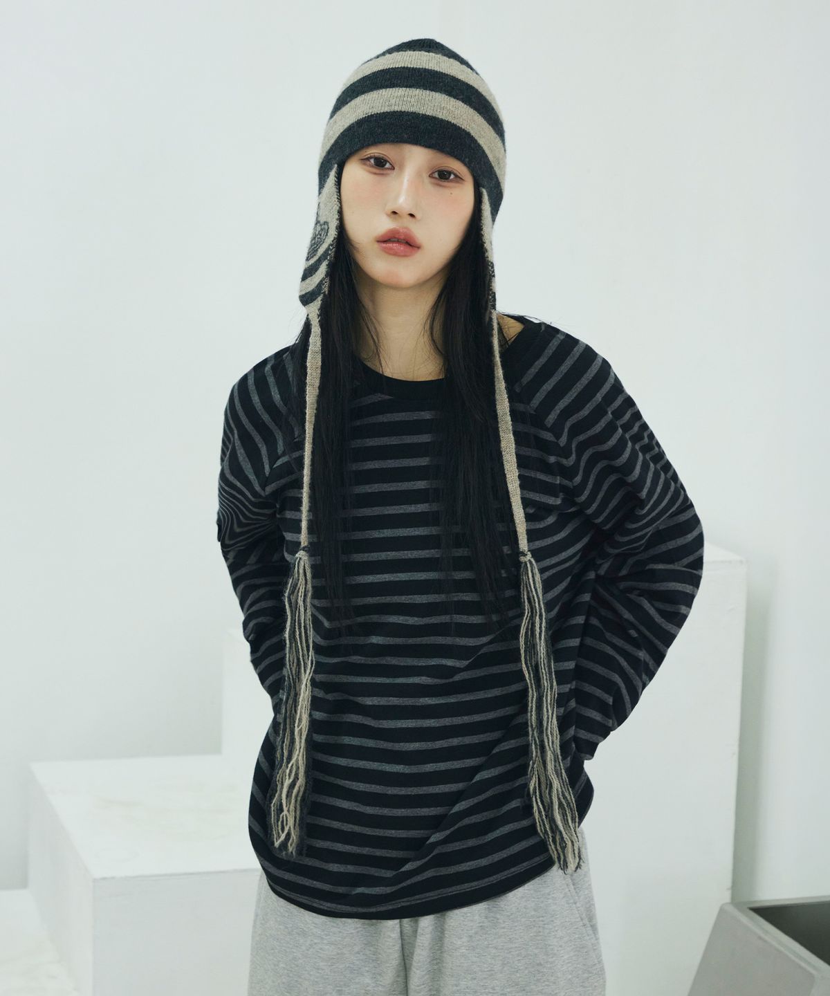 스켈리웩(SCALLYWAG) 크롭 래글런 롱 슬리브[스트라이프]