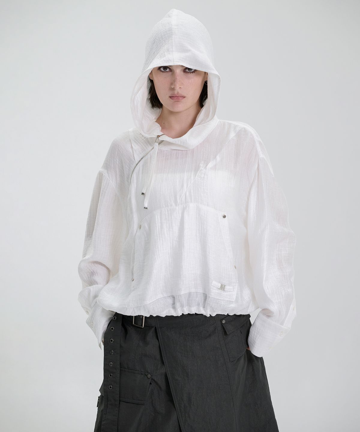 트리밍버드(TREEMINGBIRD) Crinkle Zipper Anorak [ White ]