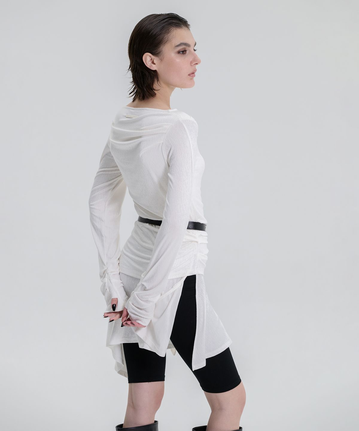 트리밍버드(TREEMINGBIRD) Draped Jersey Long Sleeve [ White ]