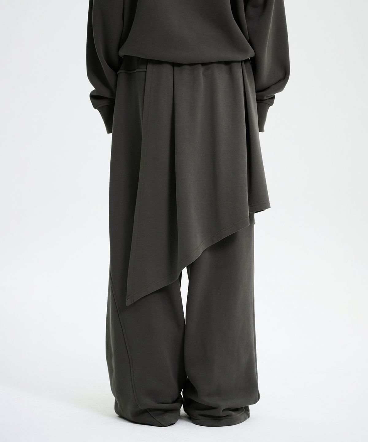 트리밍버드(TREEMINGBIRD) Layered Wrap Sweat Pants [ Charcoal ]