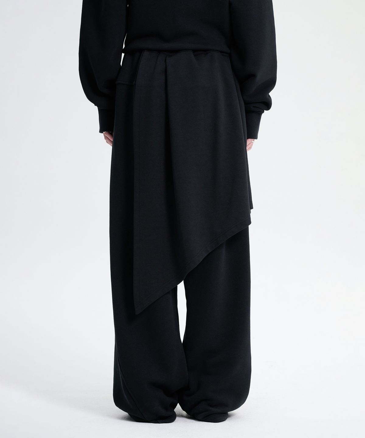 트리밍버드(TREEMINGBIRD) Layered Wrap Sweat Pants [ Black ]