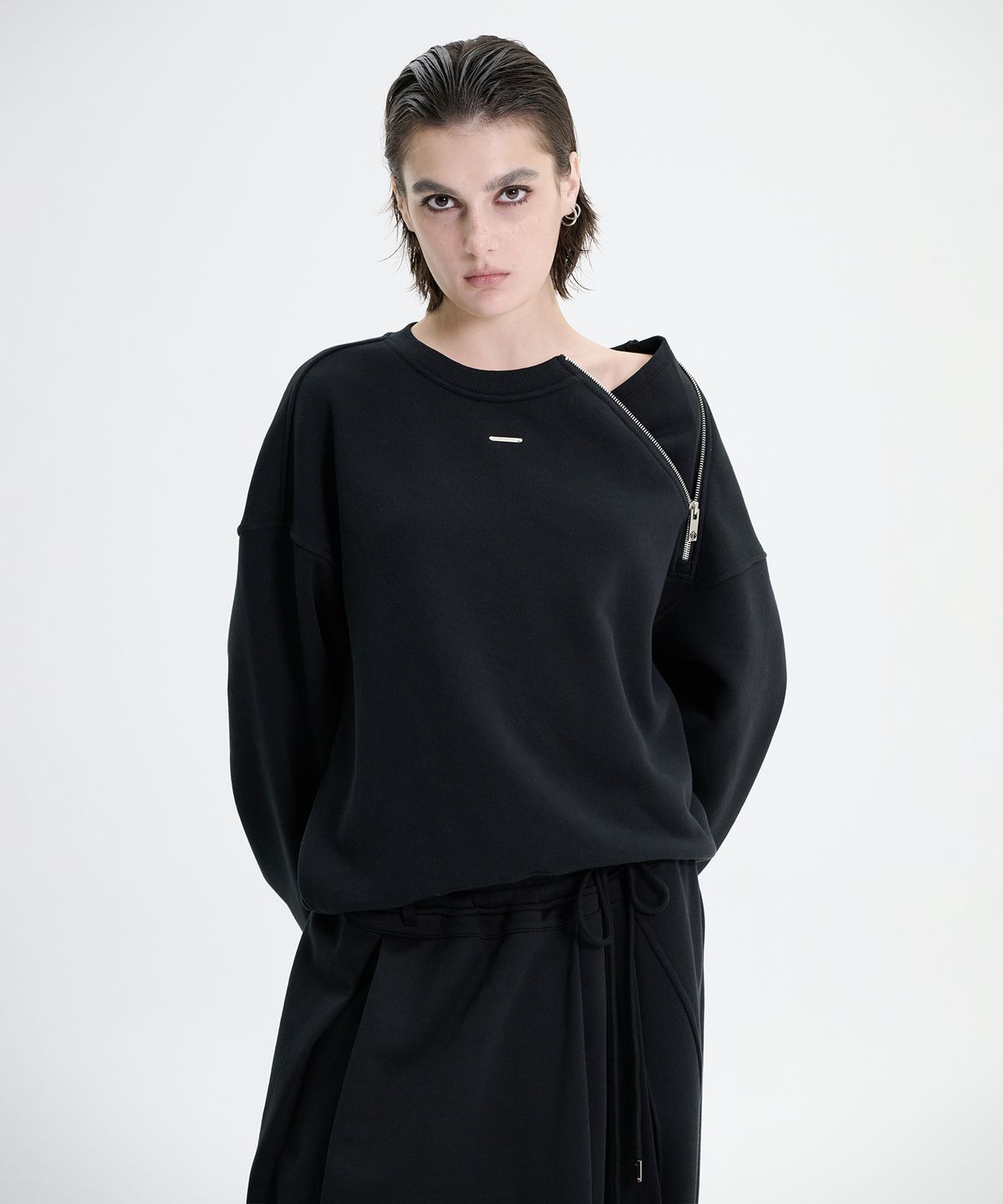 트리밍버드(TREEMINGBIRD) Zipper Sweat Shirt [ Black ]
