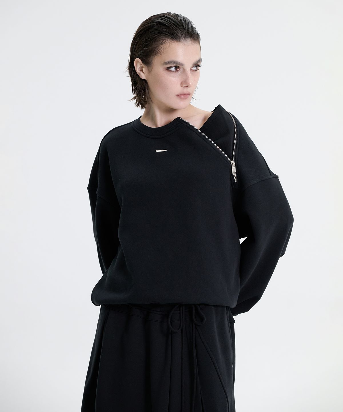 트리밍버드(TREEMINGBIRD) Zipper Sweat Shirt [ Black ]