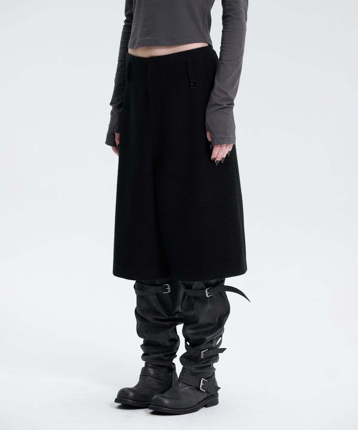 트리밍버드(TREEMINGBIRD) Crop Tweed Set-up Pants [ Black ]