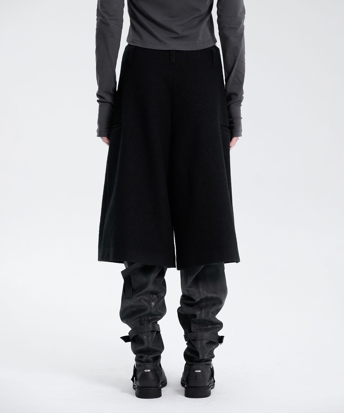 트리밍버드(TREEMINGBIRD) Crop Tweed Set-up Pants [ Black ]