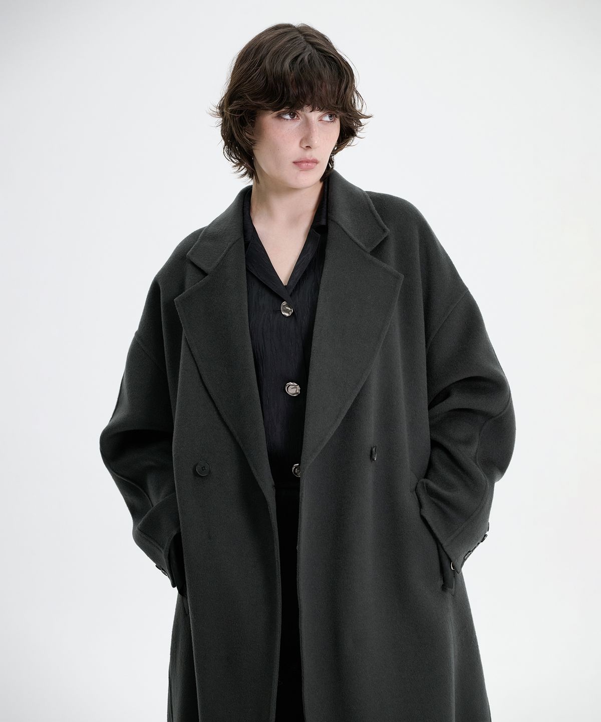 트리밍버드(TREEMINGBIRD) Handmade) Wide Long Coat [ Dark Gray ]
