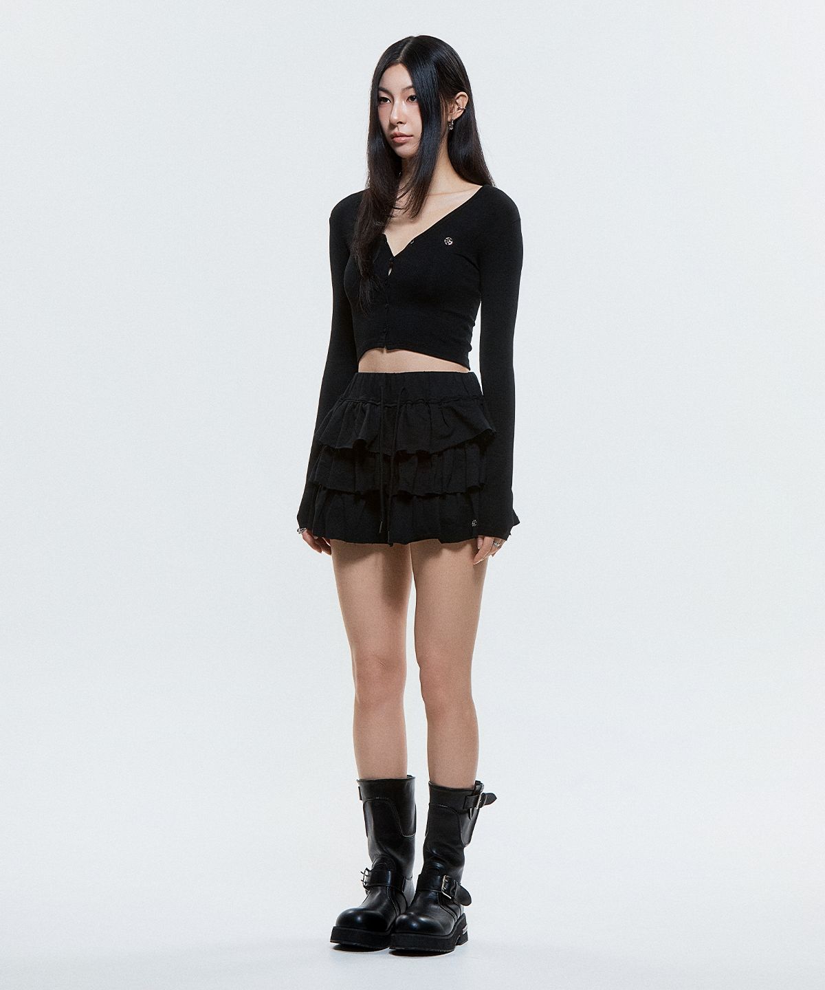 디오스피스(DAUSPICE) (DUC) V-Neck Crop Cardigan Black