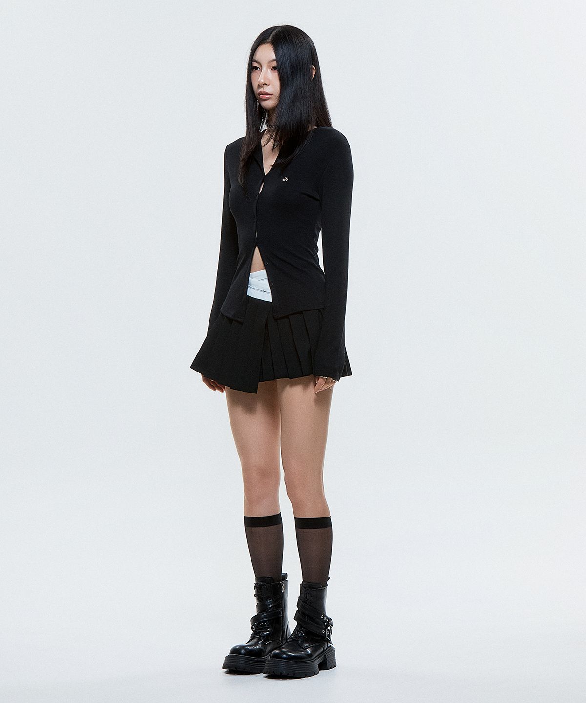디오스피스(DAUSPICE) (DUC) Round-Neck Cardigan Black
