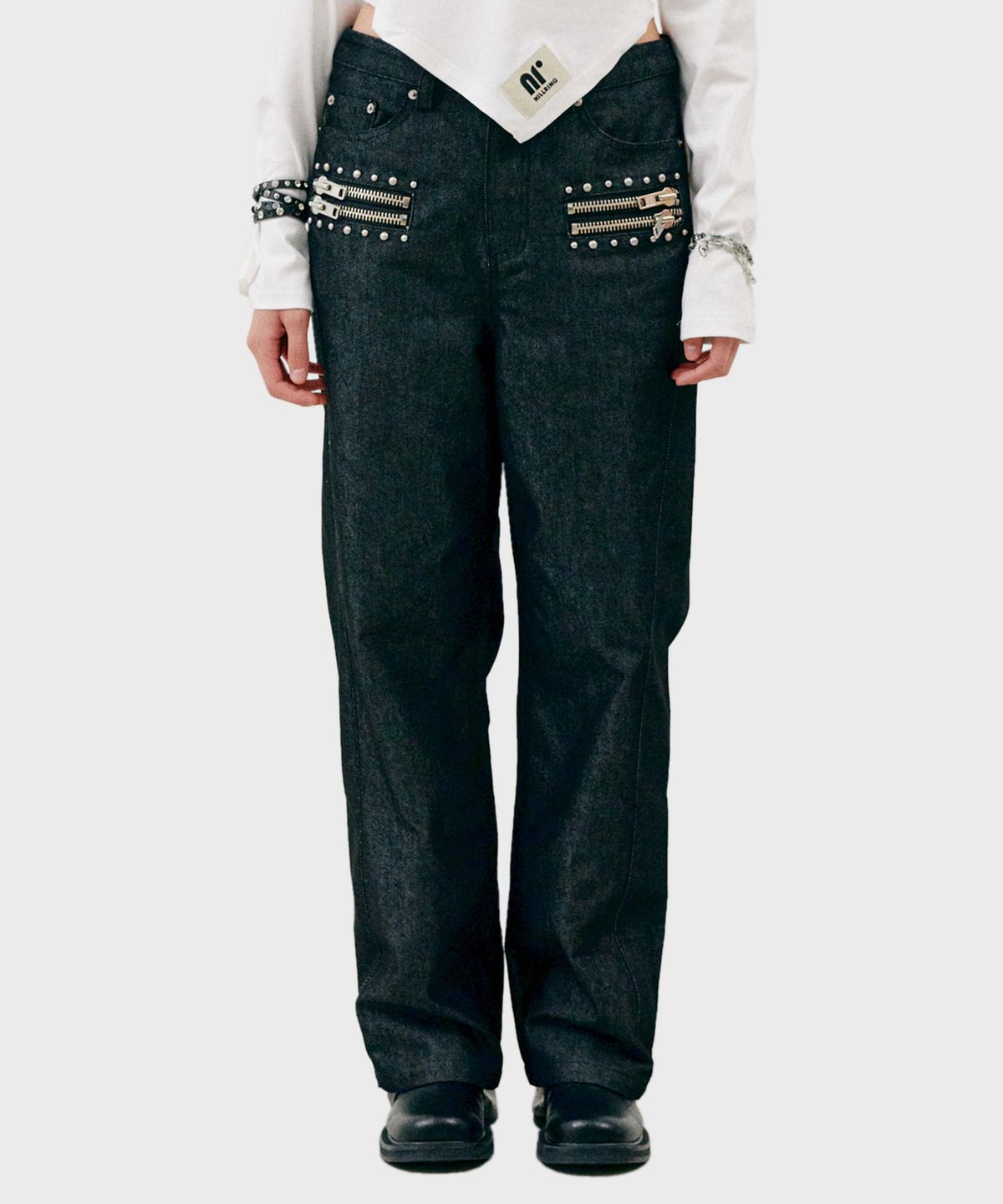 닐링(NILLRING) P13.00 Zip stud point pants _ Black