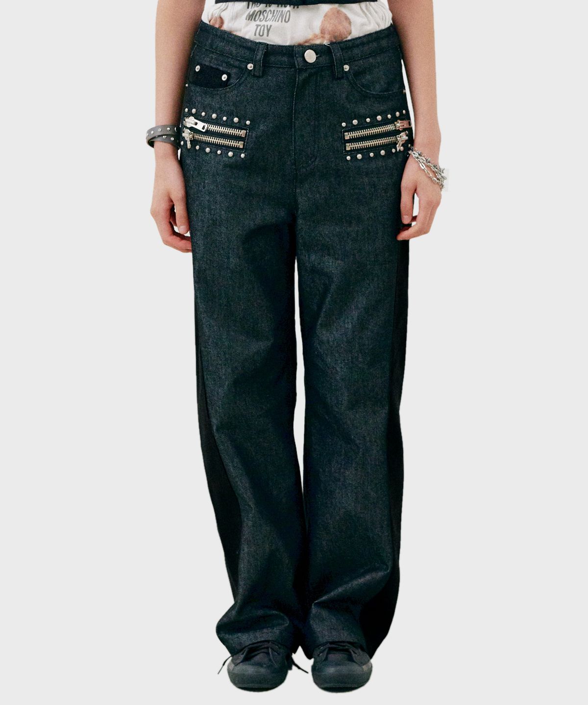 닐링(NILLRING) P13.00 Zip stud point pants _ Black combination