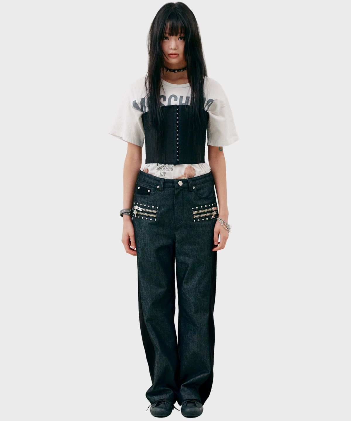 닐링(NILLRING) P13.00 Zip stud point pants _ Black combination