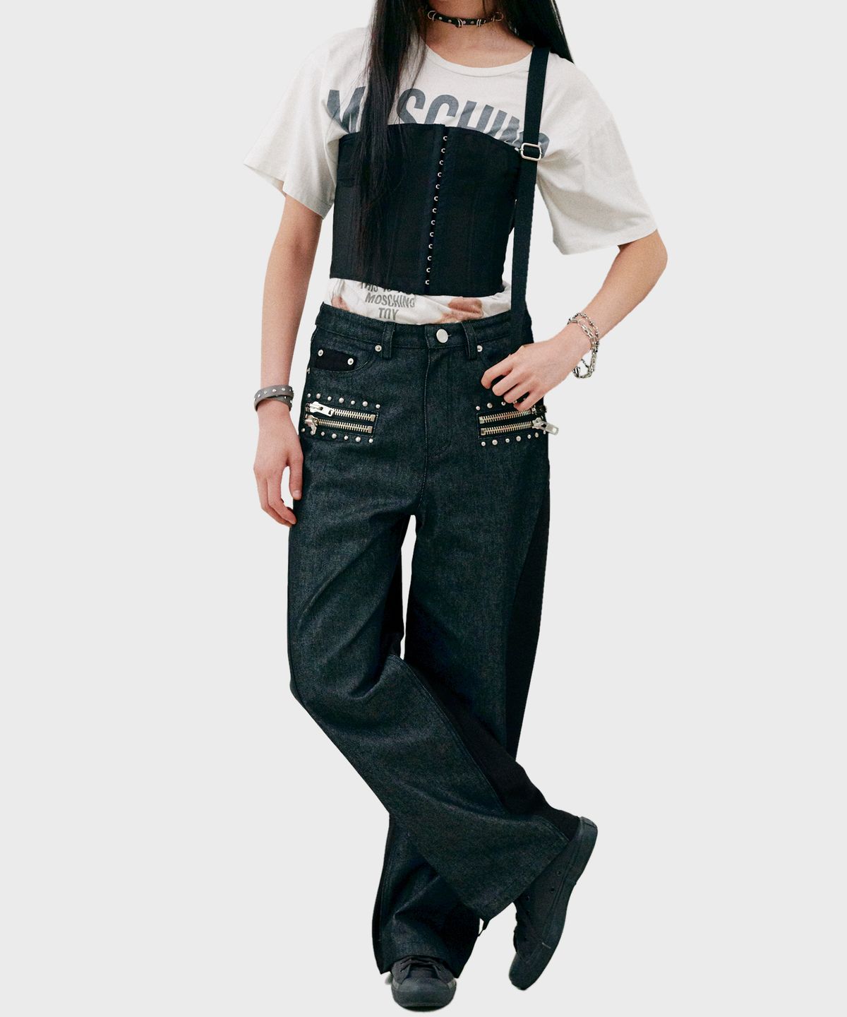 닐링(NILLRING) P13.00 Zip stud point pants _ Black combination