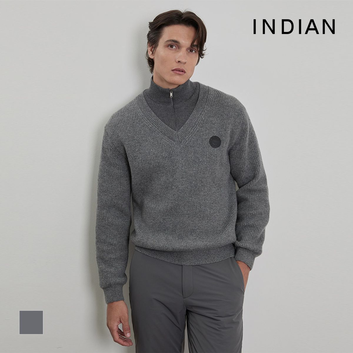 인디안(INDIAN) 레이어드형 반짚업 니트_MITBH5W9401