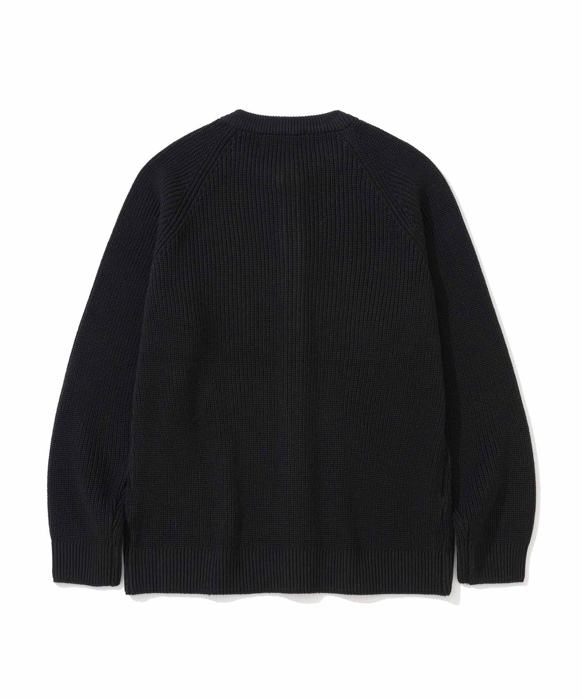 니티드(KNITTED) 코튼 와플 라운드 가디건 BLACK
