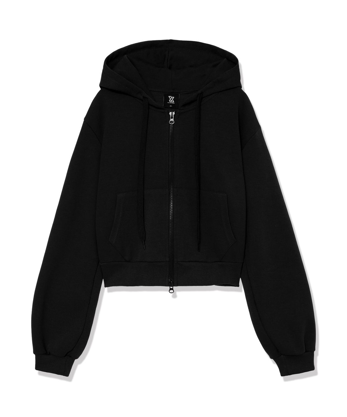 라이크더모스트(LIKE THE MOST) 스웨트 크롭 후드 집업_블랙