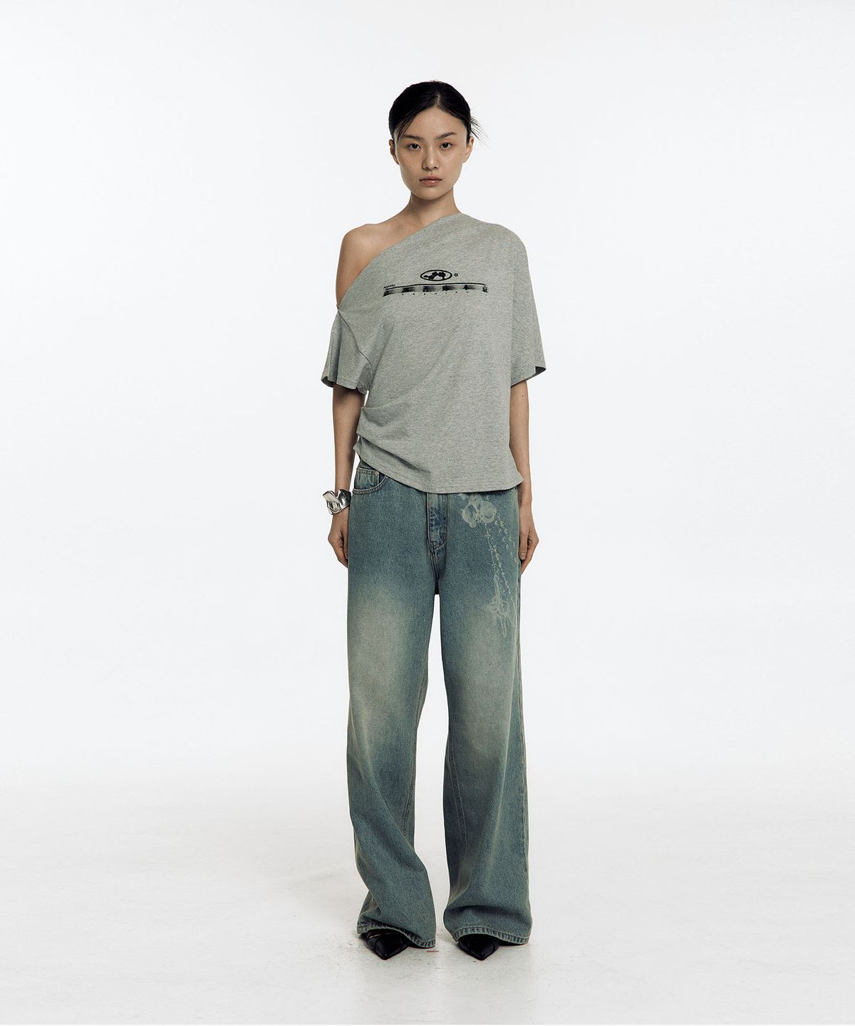 카시코(KASHIKO) Chain Wide Denim Pants Light Blue