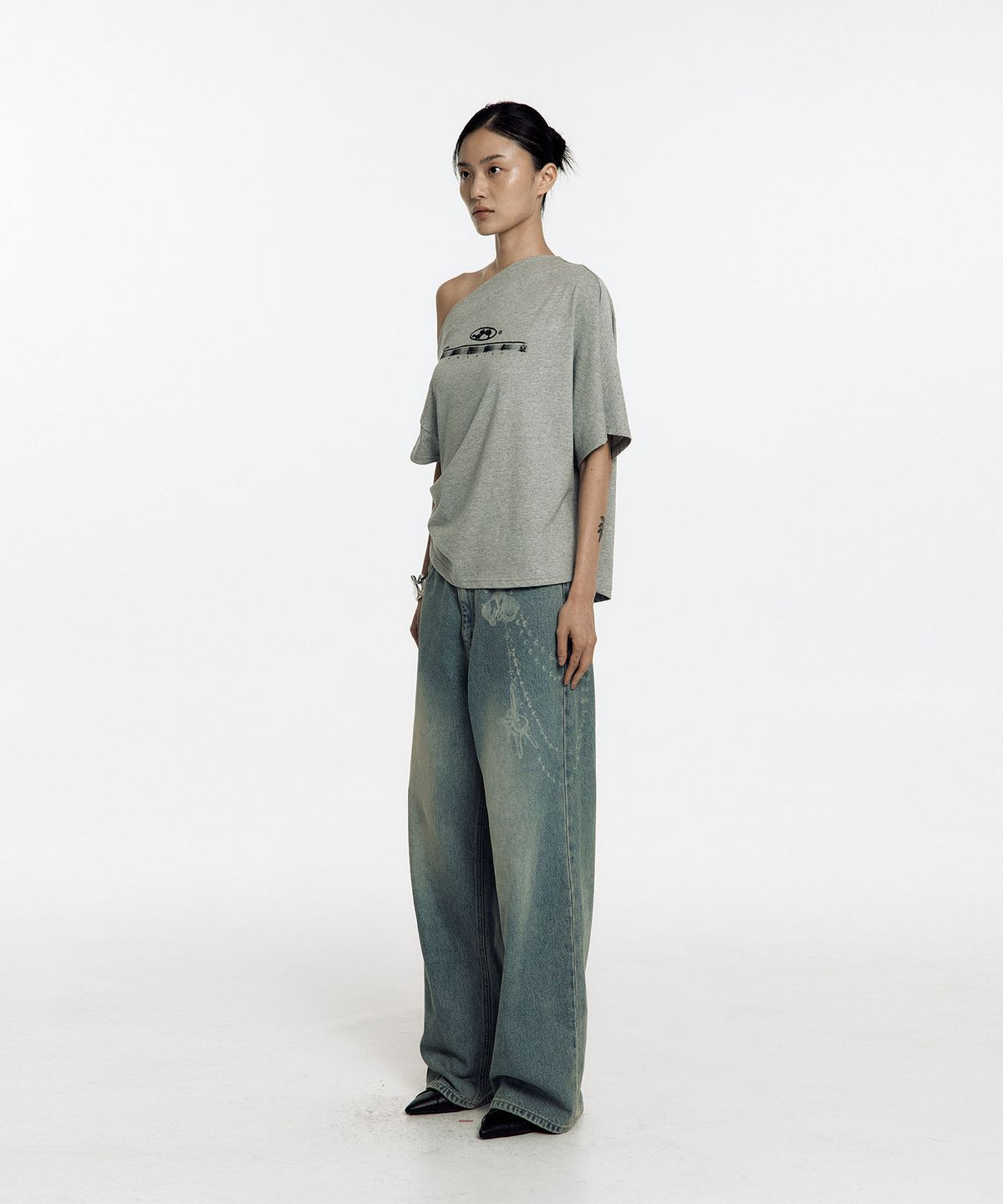카시코(KASHIKO) Chain Wide Denim Pants Light Blue