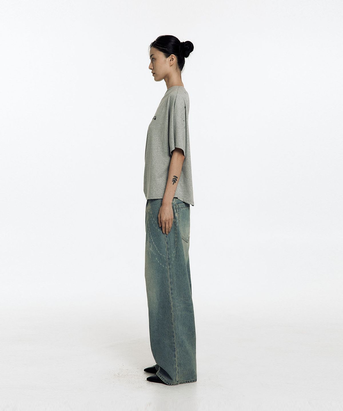 카시코(KASHIKO) Chain Wide Denim Pants Light Blue