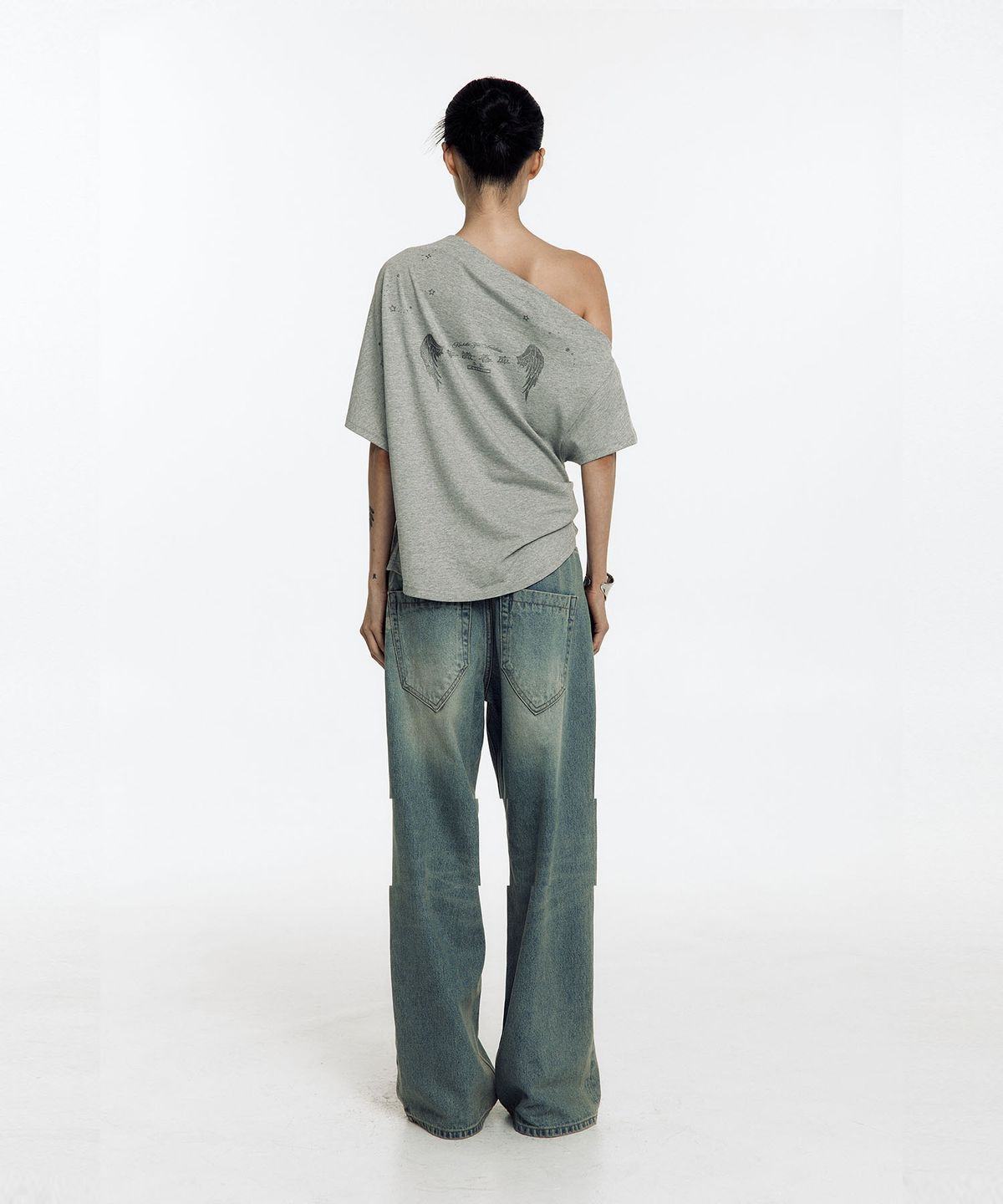카시코(KASHIKO) Chain Wide Denim Pants Light Blue