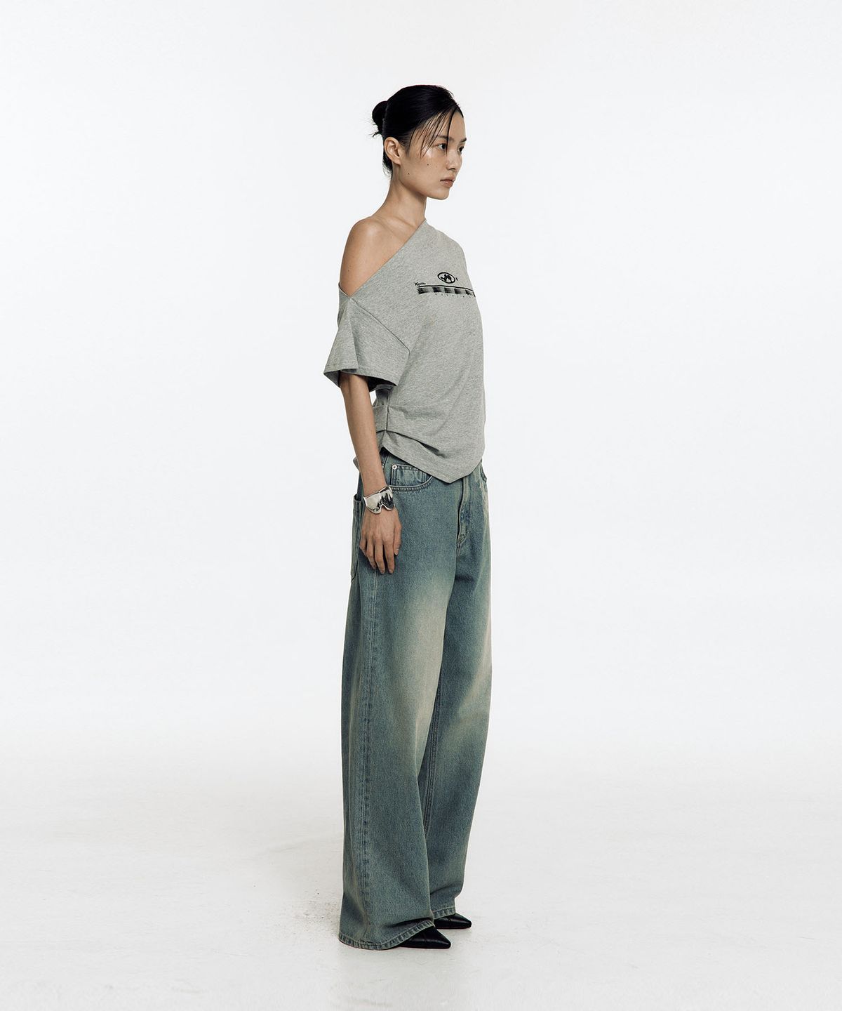 카시코(KASHIKO) Chain Wide Denim Pants Light Blue