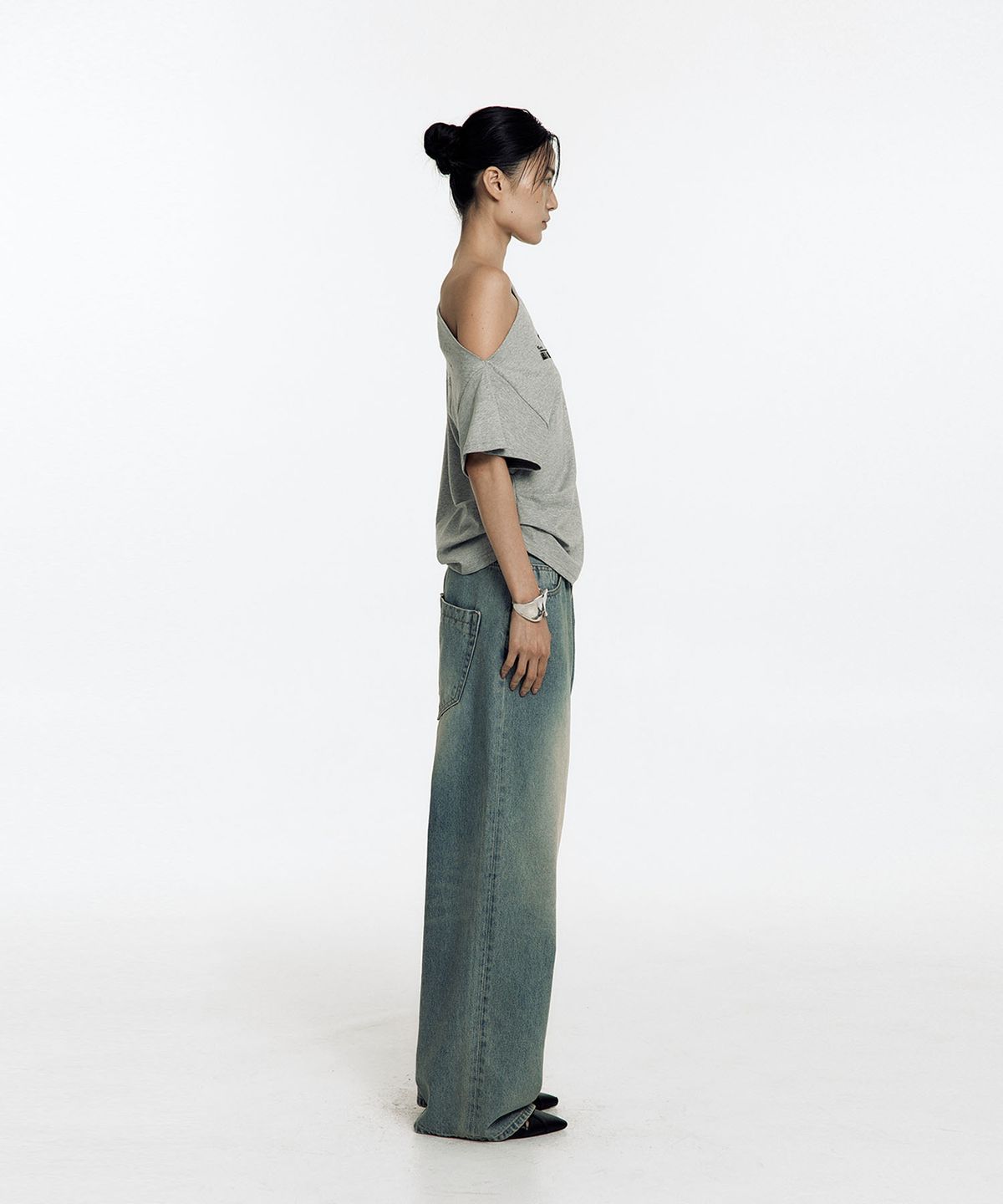 카시코(KASHIKO) Chain Wide Denim Pants Light Blue