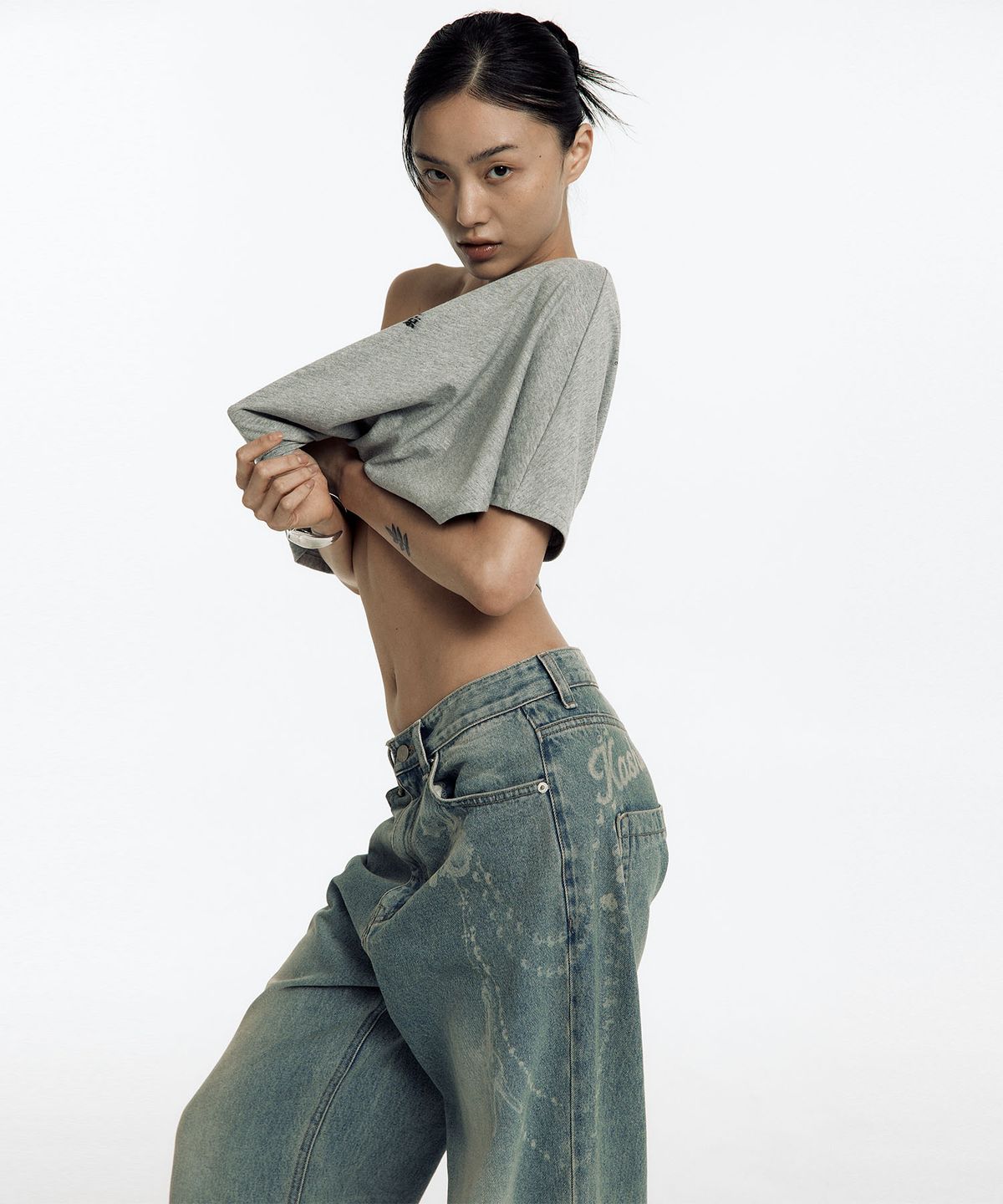 카시코(KASHIKO) Chain Wide Denim Pants Light Blue