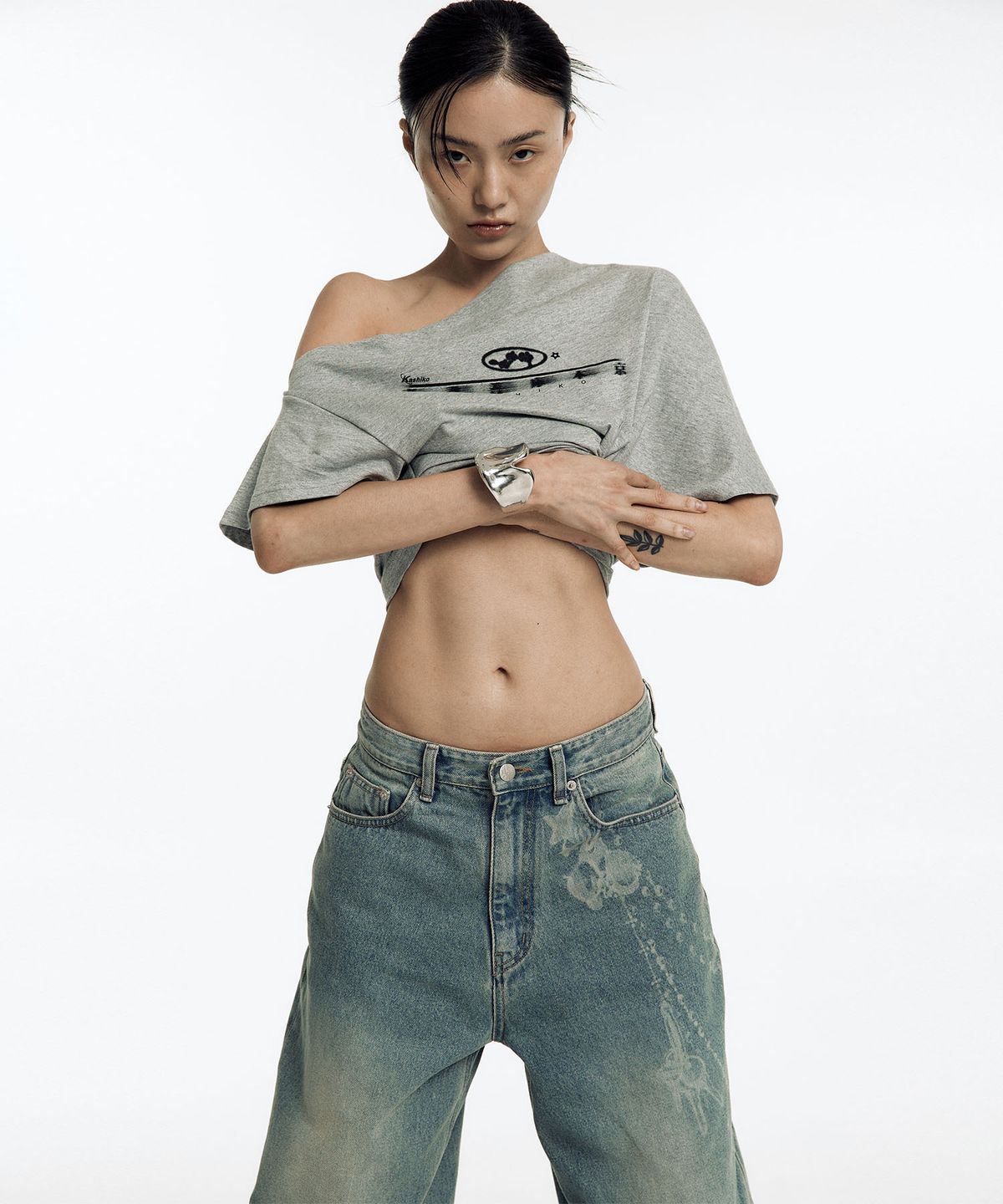 카시코(KASHIKO) Chain Wide Denim Pants Light Blue