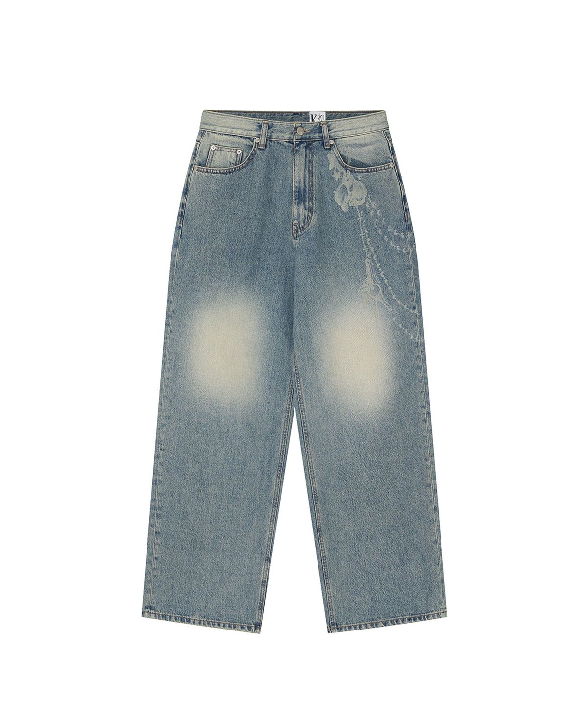 카시코(KASHIKO) Chain Wide Denim Pants Light Blue