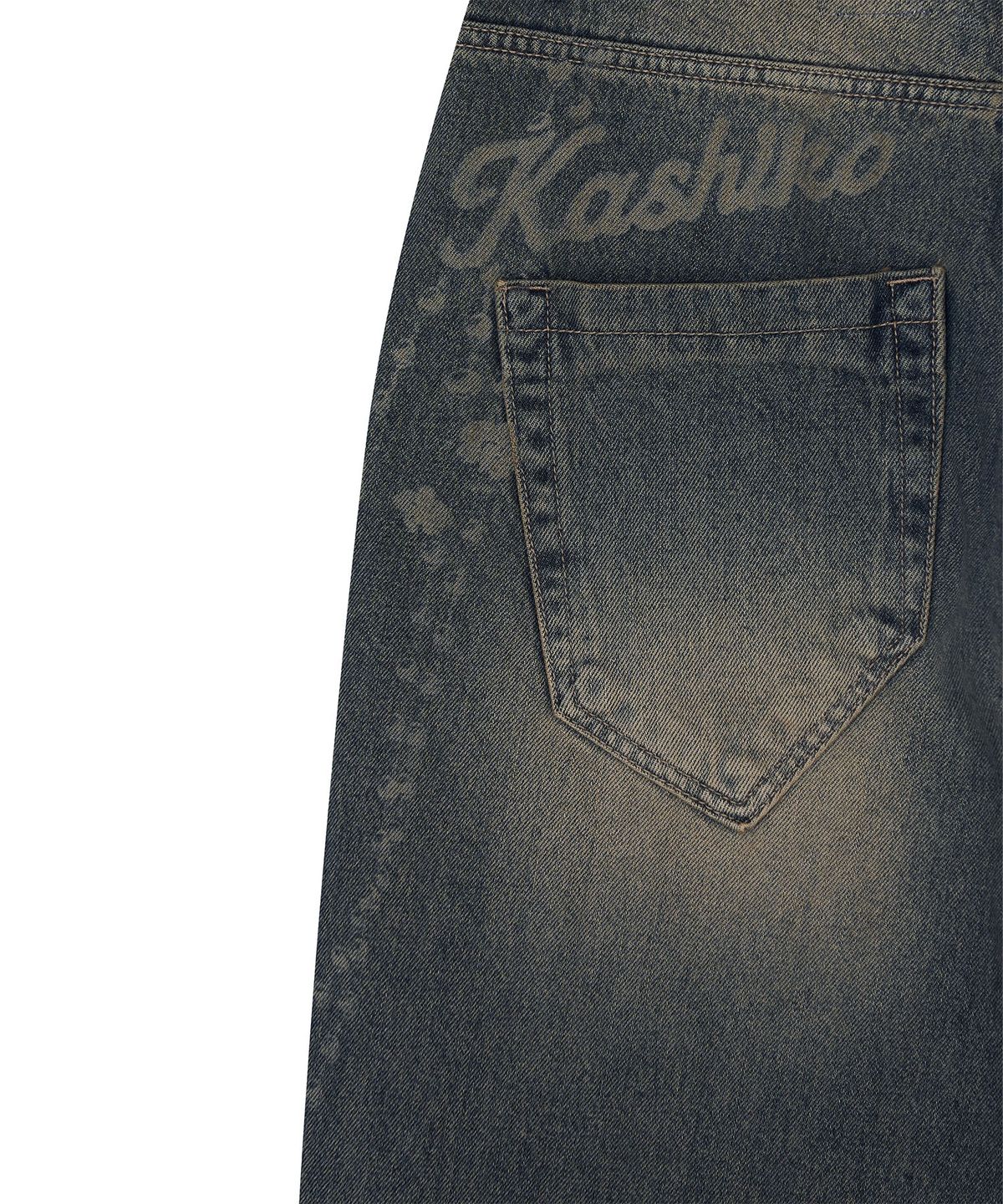카시코(KASHIKO) Chain Wide Denim Pants Rusty Blue
