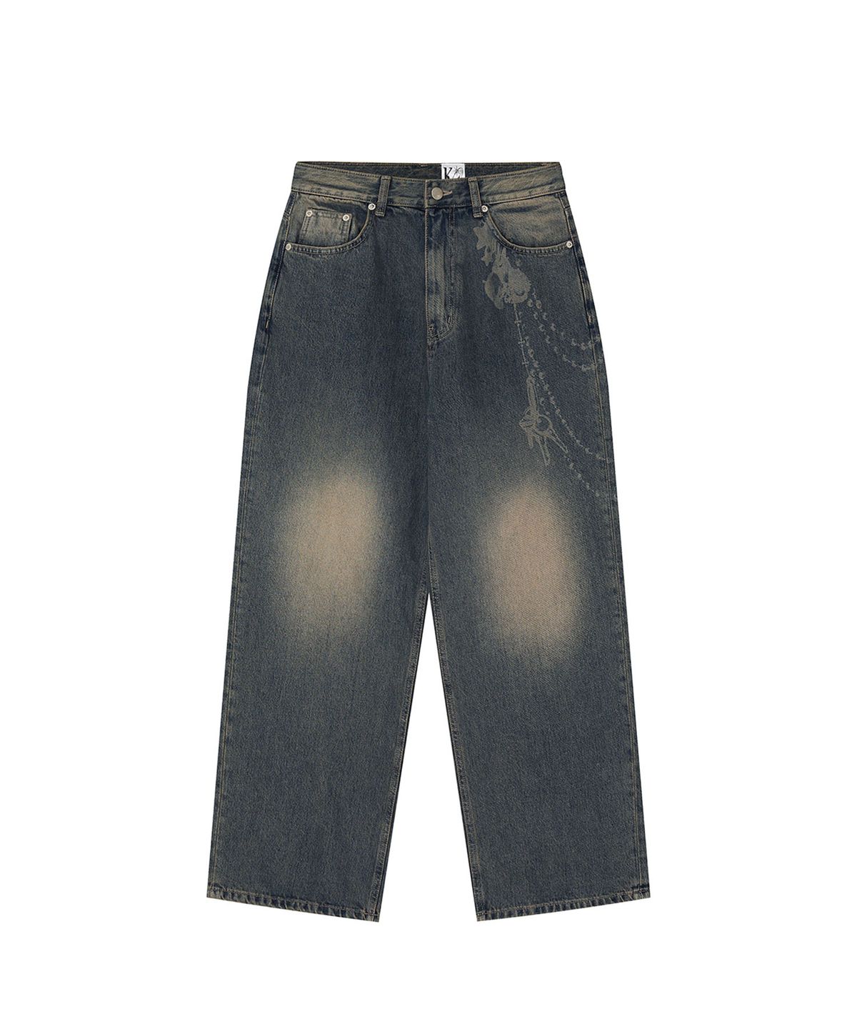 카시코(KASHIKO) Chain Wide Denim Pants Rusty Blue