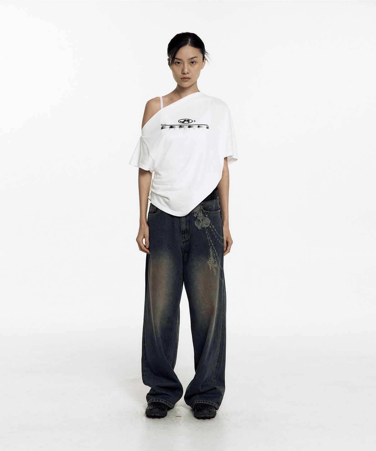 카시코(KASHIKO) Chain Wide Denim Pants Rusty Blue